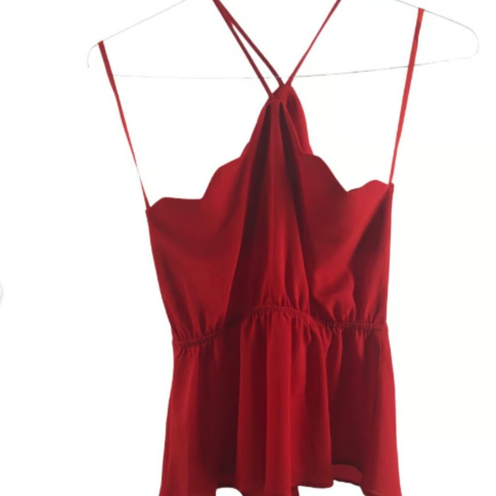 Monteau Red Scalloped Sleeveless Halter Blouse Women's Size Small